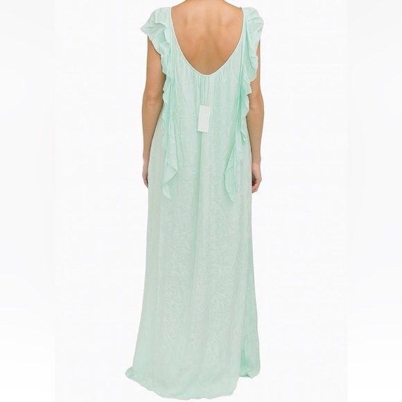 Zadig & Voltaire Medium Reen Ruffle Neck Silk Maxi Dress Mint Green $578 NWT - Picture 3 of 16